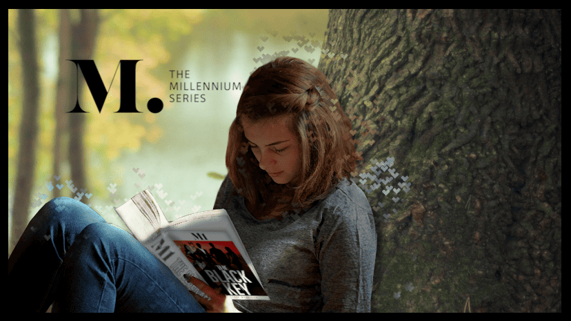 Girl under a tree reading a millennium series book by staci morrison, book club resources